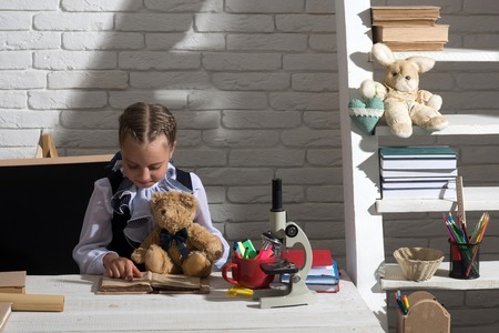 Girl Learning with Stuffed Animals