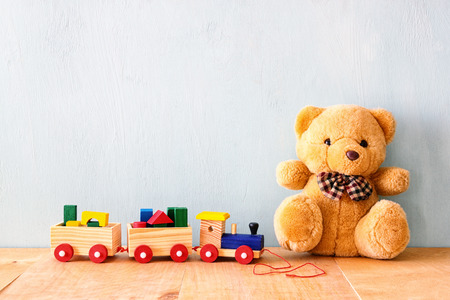 Teddy Bear and Wooden Train