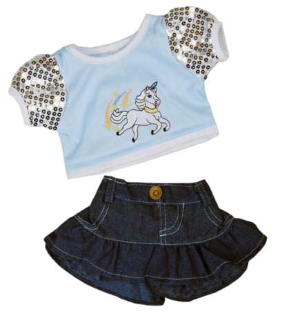 16" Unicorn T-Shirt with Denim Skirt