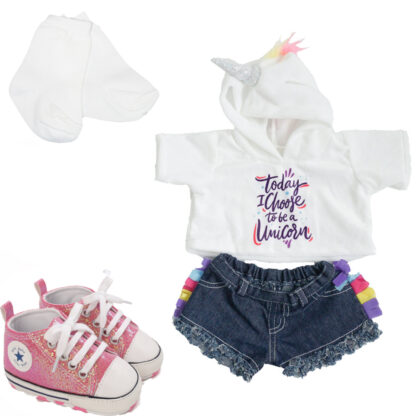 16" Unicorn Hoodie Outfit w/Pink Sparkle Tennis Shoes