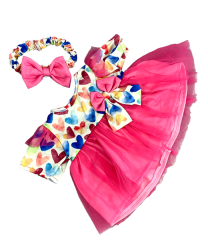 16" Pink Hearts Dress w/Headband - Image 2